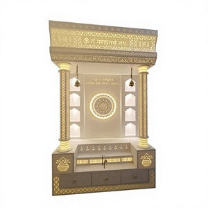 Mandir Moderno de Madera de Teca con Puertas de Diseño Corians, Mandir Grande de Madera con Estantes, Compre un Templo Moderno Blanco con Puertas - Product Image 3