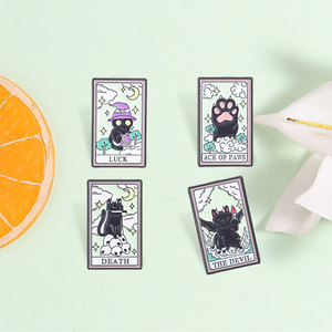 Pin esmaltado de <span class=keywords><strong>tarot</strong></span> de gato negro de Halloween, broche gótico de gato bruja para decoración de mochila - Product Image 1