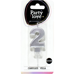 Bougie d'anniversaire argentée numéro 2 Party Love 4,5 cm Vela - Product Image 1