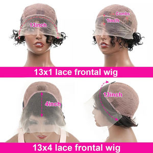 Perruque Pixie Cut, cheveux humains bouclés, coupe Pixie courte, nœuds blanchis, dentelle frontale, 13x4, perruque Pixie avec cheveux <span class=keywords><strong>de</strong></span> bébé - Product Image 6