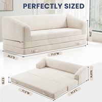 Sofá Cama Plegable 2 en 1 en Forma de L, Estilo Francés, Tapizado en Corduroy Gris, Respaldo Grueso, Asa de Transporte
