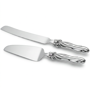 Stainless Steel Cake Knife And Server Set With <b>Floral</b> Handle Design 2-Piece Modern Flatware Dishwasher Safe For Party And Hotel - Product Image 1
