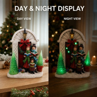Figurine de Noël en résine, scène de cheminée avec Père Noël, horloge, chaussette pour enfants et lumière LED, décorations de Noël