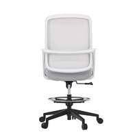 Chaise de dessin ergonomique grise haute pour bureau à domicile chaise pivotante en tissu maillé anneau de pied réglable chaise de bar de réception à bras fixe