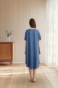 Short Sleeve <b>Linen</b> Midi <b>Dress</b> Casual Summer Round Neck Minimalist <b>Dress</b> Wholesale Manufacturer - Product Image 5