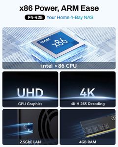 Terramaster F4-425 Pius 4-Bay NAS quad-core CPU 4GB RAM 2.5GbE LAN USB อินเตอร์เฟส USB เซิร์ฟเวอร์มัลติมีเดียผู้ใช้ตามบ้าน (ไร้ดิสค์) stoc - Product Image 3