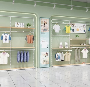Étagère murale pour vêtements d'enfants, étagère à vêtements suspendue à plusieurs niveaux avec étagères en bois pour les magasins de vêtements pour enfants - Product Image 5