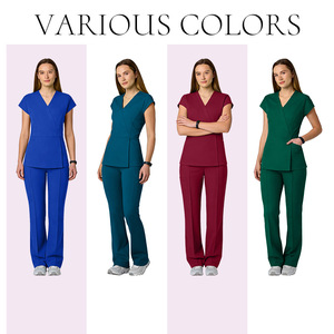 Women's Scrub Set Dark Blue V-Neck Cap Sleeve Moisture Wicking Hospital Uniforms - Product Image 4