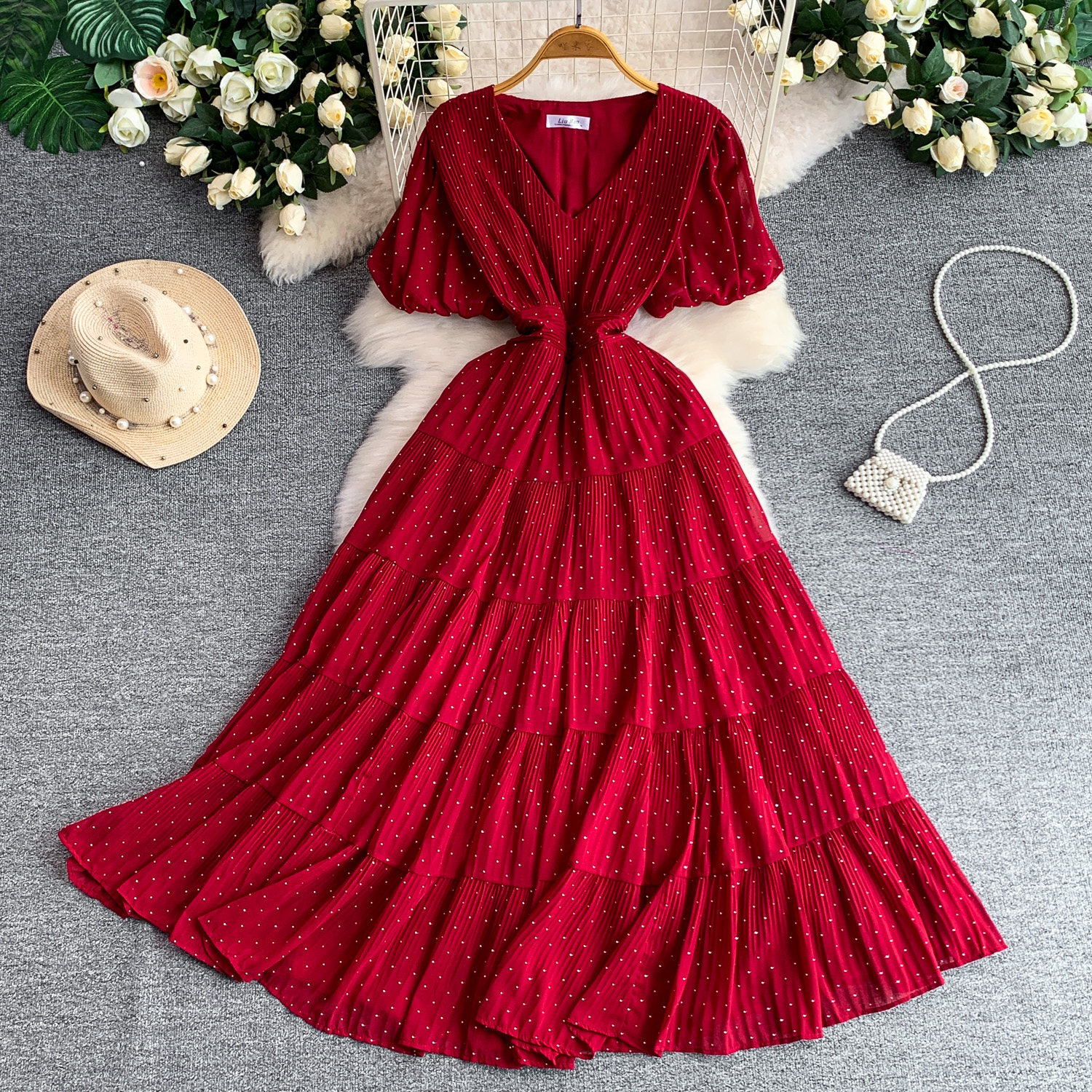knee length dresses for ladies Petal & Pup Women's Judy Print Ruffle Maxi Dress - Red