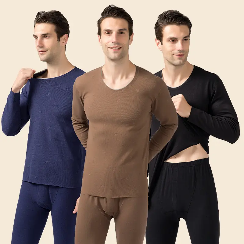 Autumn Winter Jacquard Cashmere Thick Thermal Tops Pants Set Elastic Fabric Thermal Underwear Slim Fit Fleece Long Johns for Men
