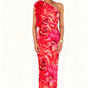 ชุดเดรสแฟชั่นเซ็กซี่ลายดอกไม้ 3 มิติ แบบไม่มีแขน ช่วยกระชับสัดส่วนสำหรับผู้หญิง - Product Image 2