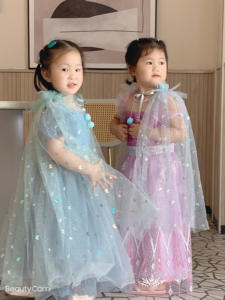 義烏義源衣服ソフトキッズコスチュームパーティーウェアガールズケープ子供用ブティックガールプリンセスカラフルチュールスパークルケープ - Product Image 6