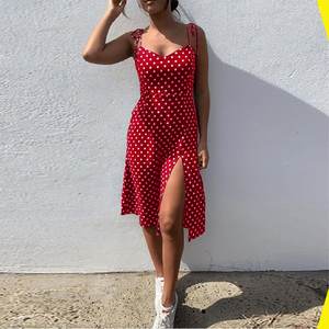 Robes Sundress Summer Women Causal Polka Dot Sleeveless High Pleated elastic waist V-Neck Beach Dress Vestidos De Verano - Product Image 1