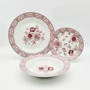 Floral porcelain Plates Set of 18 dinner set with flower design wedding Decorative Dinnerware