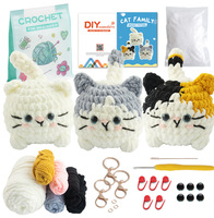 Kit de crochet pour porte-clés Famille de chats mignons, Kit de loisirs créatifs en fil Amigurumi à faire soi-même avec crochet, Pendentif breloque pour sac à main, Cadeau de décoration intérieure