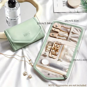 Organisateur de bijoux pliable en cuir PU rectangulaire carré personnalisé, sac de voyage avec rangement multi-compartiments pour bagues et colliers - Product Image 3