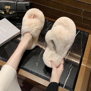 Finta Pelliccia Diapositive <span class=keywords><strong>Visone</strong></span> Doppio Cinghie Del Progettista Fluffy Pelliccia Del Faux Pantofole Donna - Product Image 4