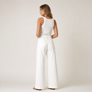 Pantaloni Larghi da Donna Bianchi a <span class=keywords><strong>Vita</strong></span> <span class=keywords><strong>Alta</strong></span>, Taglio Dritto, in Misto Rayon <span class=keywords><strong>Lino</strong></span> Lyocell, Traspiranti e Comodi, Casual - Product Image 5