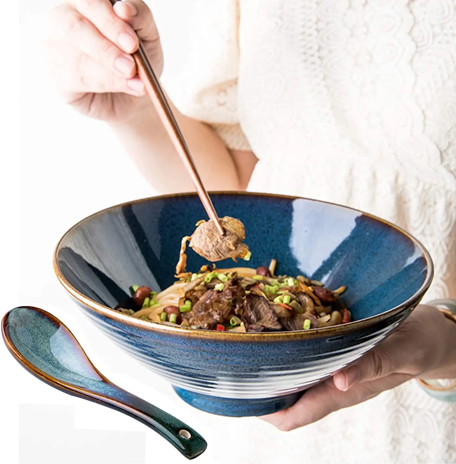 Keramik Ramen Bowl Set im japanischen Stil mit Essstäbchen Schalen & Asian Soup Bowl und Löffel Set für Udon Noodle,Soba und Restaurant