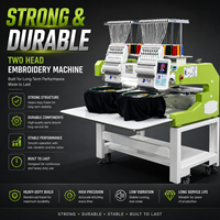 Machine à broder industrielle automatique FUJA à deux têtes, 12/15 aiguilles, haute performance, pour casquettes, t-shirts et logos