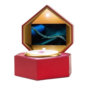 Boîte à bijoux rotative en forme de cœur Zhen Xi Li avec fonction de lecture vidéo, boîte à bijoux musicale LED, boîte cadeau sans fermeture - Product Image 1