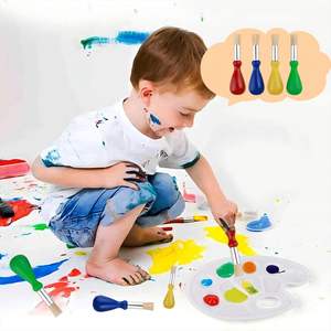 4 pièces pinceaux pour tout-petits pinceaux Chubby Easy Grip pour enfants grand préscolaire lavable petit ensemble <span class=keywords><strong>de</strong></span> mini pinceaux en plastique - Product Image 5