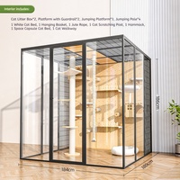 Grande cage intérieure pour chat en verre trempé et bois massif, personnalisable, maison de jeu multi-niveaux de luxe pour chats