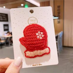 Chapeau d'arbre de Noël fait à la main cloche pince à cheveux joli bébé bonhomme de neige tricoté enfants fille tissu épingle à cheveux - Product Image 3