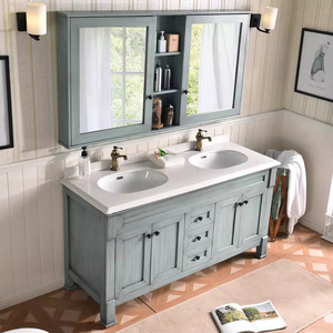 Mueble de Baño Minimalista de Madera Maciza con Lavabo Doble, Espejo Inteligente Personalizable y Gabinete para Uso en Hoteles, Ecológico - Product Image 2