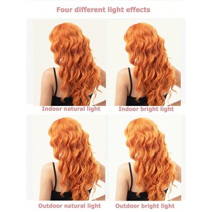 Perruque de cosplay <span class=keywords><strong>avec</strong></span> <span class=keywords><strong>frange</strong></span>, <span class=keywords><strong>cheveux</strong></span> longs ondulés orange, <span class=keywords><strong>coiffure</strong></span> naturelle et volumineuse pour toute la tête - Product Image 4