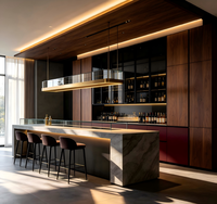 Mueble de Cocina Italiano de Lujo, Estilo Villa, de Madera Maciza de Nogal de Alta Gama, con Vitrina de Vidrio, Ecológico, con Almacenamiento Inteligente, Color Vino