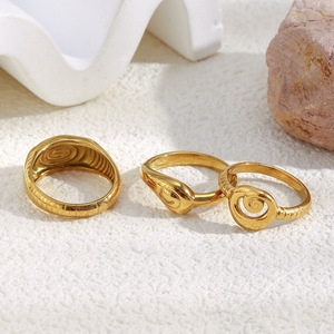 Nouvelle <span class=keywords><strong>bague</strong></span> de petit doigt en acier inoxydable doré, motif <span class=keywords><strong>camée</strong></span> exagéré, à vis, avec empreinte digitale, style luxe abordable - Product Image 6