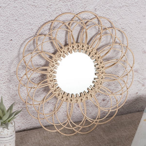 Willow Woven <b>Mirror</b> <b>Round</b> Beige Silver Lens Decorative <b>Wall</b> Hanging <b>Mirror</b> For Living Room Bedroom Home Decor - Product Image 1
