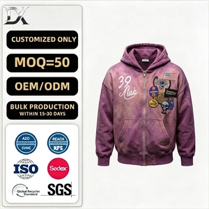 เสื้อฮู้ดดี้สีม่วงลายไทไดสไตล์วายทูเค รุ่นหรูหรา หนัก 480 GSM ผ้าวินเทจฟอก ซักแล้ว ปักลาย แต่งซิป ทรงโอเวอร์ไซส์ - Product Image 1