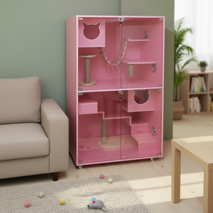 บ้านแมวหรูหราสำหรับใช้ภายในและภายนอกอาคาร พร้อมเฟอร์นิเจอร์ ดีไซน์สำหรับแมวขนาดใหญ่ บ้านสัตว์เลี้ยง คอกแมว และระบบแคทเทียโร - Product Image 3