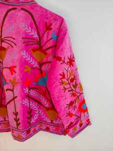 Pink <b>Velvet</b> Suzani Jacket Ethnic Handcrafted Embroidery Boho Winter <b>Coat</b> Artistic Festival Wear <b>Women</b> suzani jacket gift for her - Product Image 5