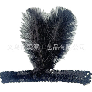 Diadema de plumas de avestruz, accesorio de disfraz de fiesta ajustable con lentejuelas elásticas - Product Image 2