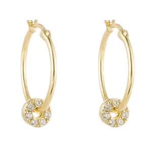 18k 14k plated 925 silver jewelry zircon disc hoop circle earrings for women