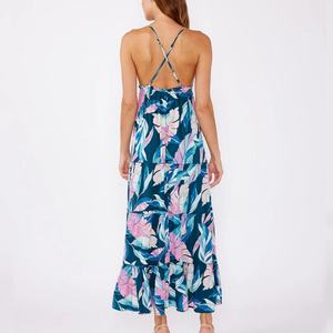 Custom-designed Fashionable Palm Leaf Print Loose V-neck Bohemian slip <b>Dress</b> High Quality 100% Rayon Maxi <b>Dress</b> - Product Image 4