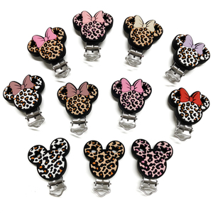 Nuevo Juguete de Dentición para Bebés, Cuentas de Silicona de Grado Alimenticio, Certificación CE, Diseño de Dibujos Animados Mickey Minnie con Estampado de Leopardo, Accesorios de Joyería de Juguete Suave - Product Image 4