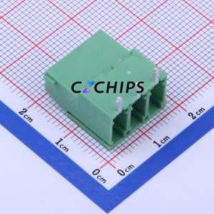 DB129R-5.08-3P-GN-S Screw Terminal Block Bent Lead Through Hole,P=5.08mm Connector 1x3P 5.08mm Green Right Angle Insert - Product Image 2