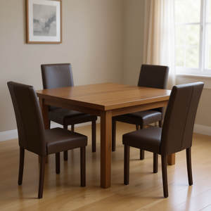 Sillas de Comedor Marrones de Cuero Sintético con Patas de Madera, Juego de Muebles de Comedor Tapizados Modernos y Contemporáneos, Juego de 4 - Product Image 2