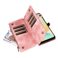 Dompet Kulit PU untuk Samsung S24 FE, 9 Slot Kartu + Kantong Koin Ber-resleting, Penyangga, Pemblokir RFID, 360 °   Perlindungan