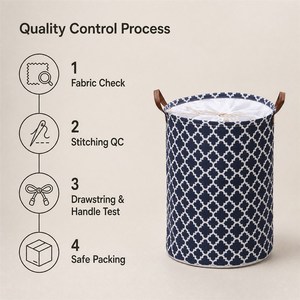 Panier à linge KUYUE avec cordon de serrage, poignées en cuir PU, motif treillis, pour le linge et les jouets - Product Image 1