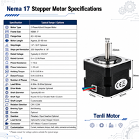 Moteur pas à pas hybride Tenli Nema 17 42mm 2 phases, couple élevé 0,65 N-m, 1,8 degré, 200 pas pour robot CNC et imprimante 3D