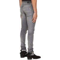 Fabricant sur mesure – Jean slim gris déchiré et délavé pour homme avec patch en maille, denim vieilli, imprimé hiver/été/automne – OEM/ODM