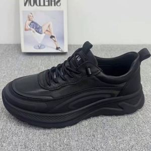 Zapatos de Cuero Genuino Negro para Hombre, Transpirables, Suaves, con Suela Gruesa, Versátiles, Ligeros, Deportivos, Casuales, para Correr - Product Image 3