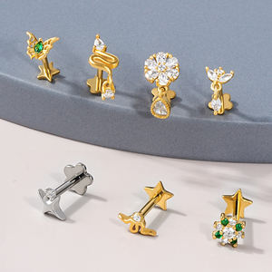 Toposh Clear Cz Bengelen Bloem Ster Slang Oor Stud Draadloze Zirkoon Lip 925 Sterling Zilveren Sieraden <span class=keywords><strong>Labret</strong></span> Piercing - Product Image 4