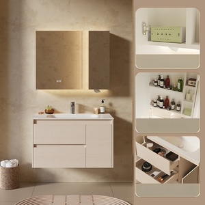 Antique Style Rock Slab Integrated Basin Bathroom Cabinet MDF Construction Water Resistant Easy Clean Wall-Mounted Vanity - Product Image 4