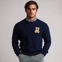 Pull jacquard intarsia personnalisé pour homme, style Old Money, motif ours, avec perles, de luxe, par un fabricant de tricots